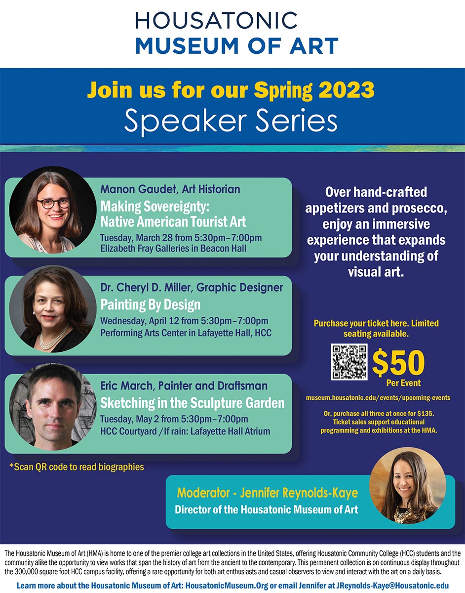 Join us for our Spring 2023 Speaker Series. Purchase your ticket here. Limited seating available. $50. Speakers Include Manon Gaudet, Art Historian, Dr. Cheryl D. Miller, Graphic Designer, Eric March, Painter and Draftsman