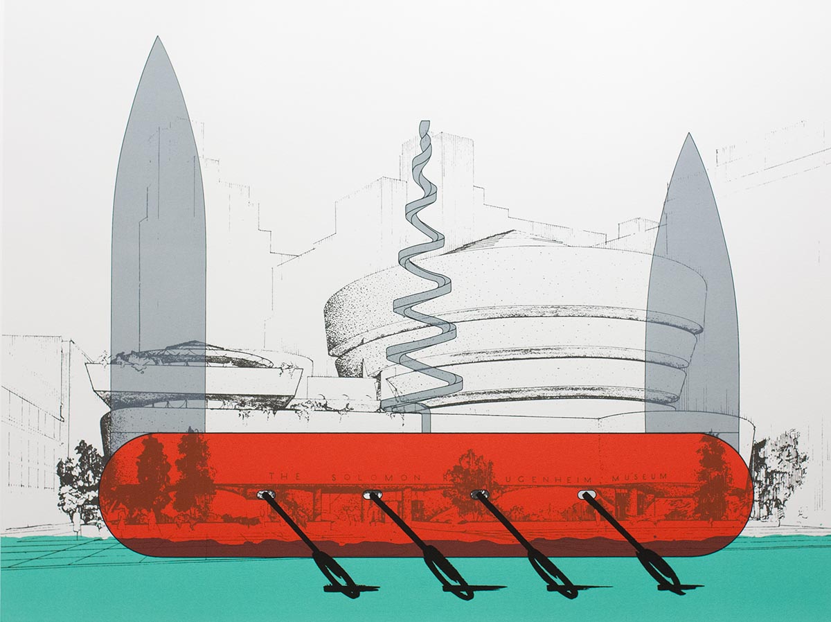 Knife Ship Superimposed on the Solomon R. Guggenheim Museum by Claes Oldenburg
